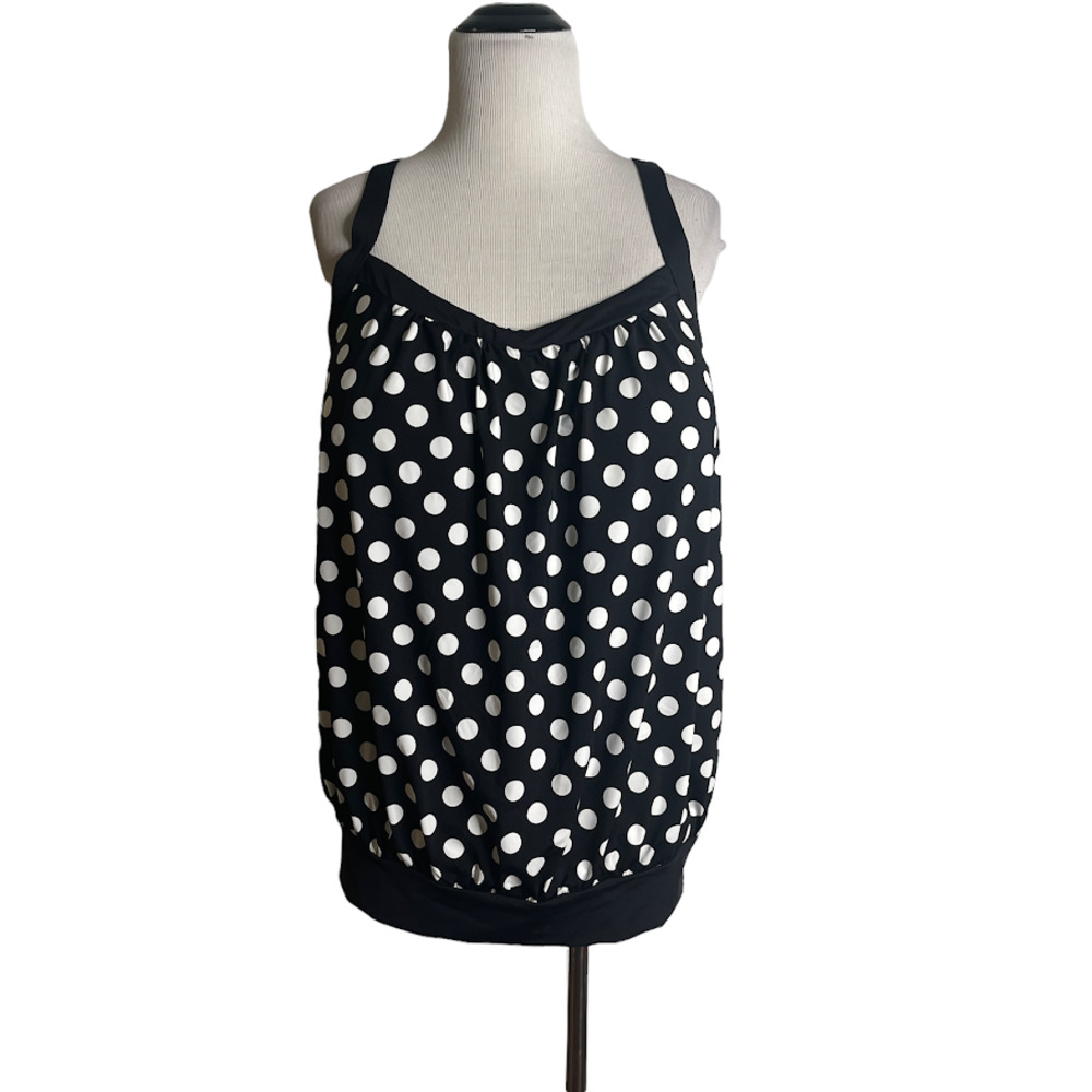 Lands End 14 D Cup Black & White Polka Dot Tankini Swim Top